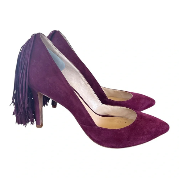 Loeffler Randall women’s suede fringe trim accent d’orsay maroon size 7.5B - Picture 6 of 12